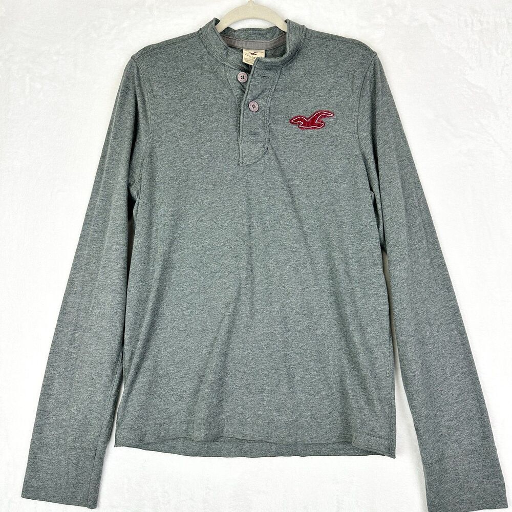 Hollister Mens Vintage Y2K Henley Shirt Size Large Grey